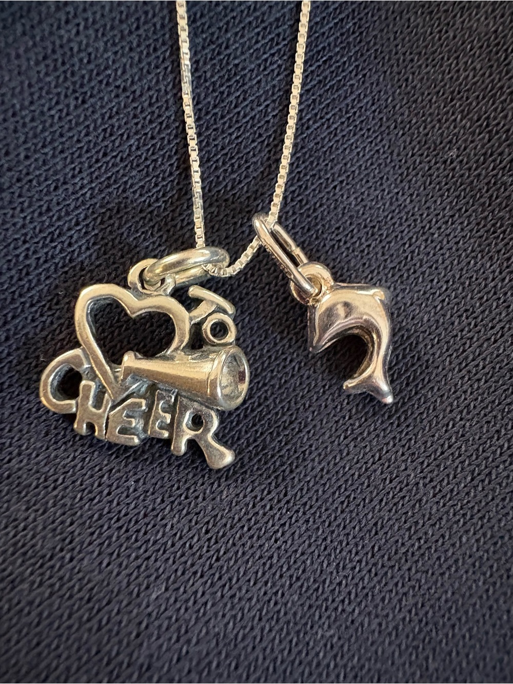 Silver 'Cheer' Charm Necklace with Dolphin Charm